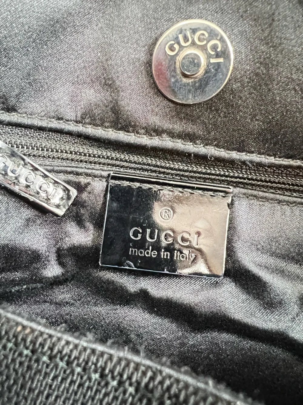 VINTAGE GUCCI Tom Ford Era Black Canvas Metal Handle Hobo Bag Excellent Cond